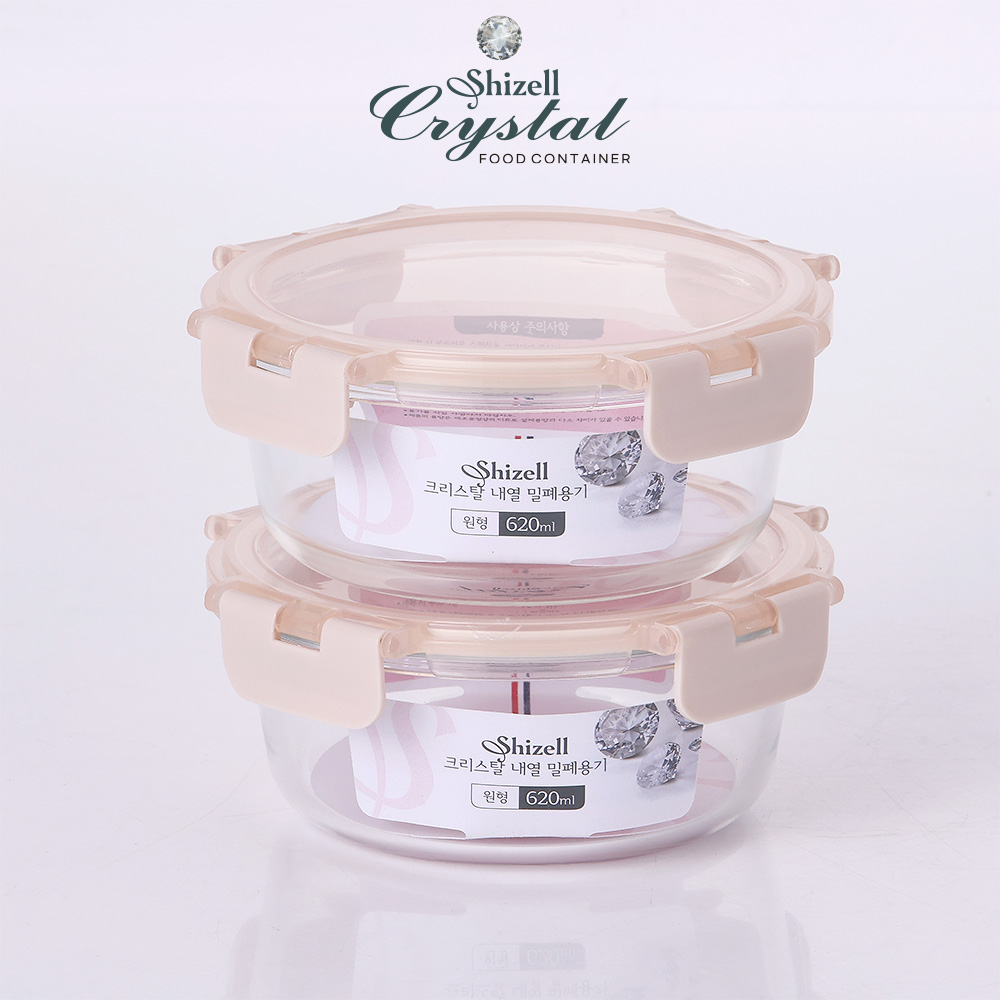 [쉬젤] 크리스탈 내열 밀폐용기 원형 2종세트 (620ml×2개)